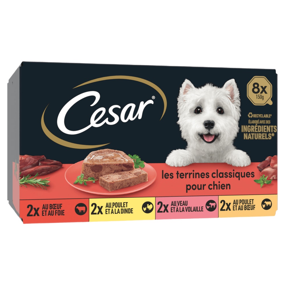 CESAR® Barquettes - Les Terrines Classiques 4 variétés 8 X 150g - 1